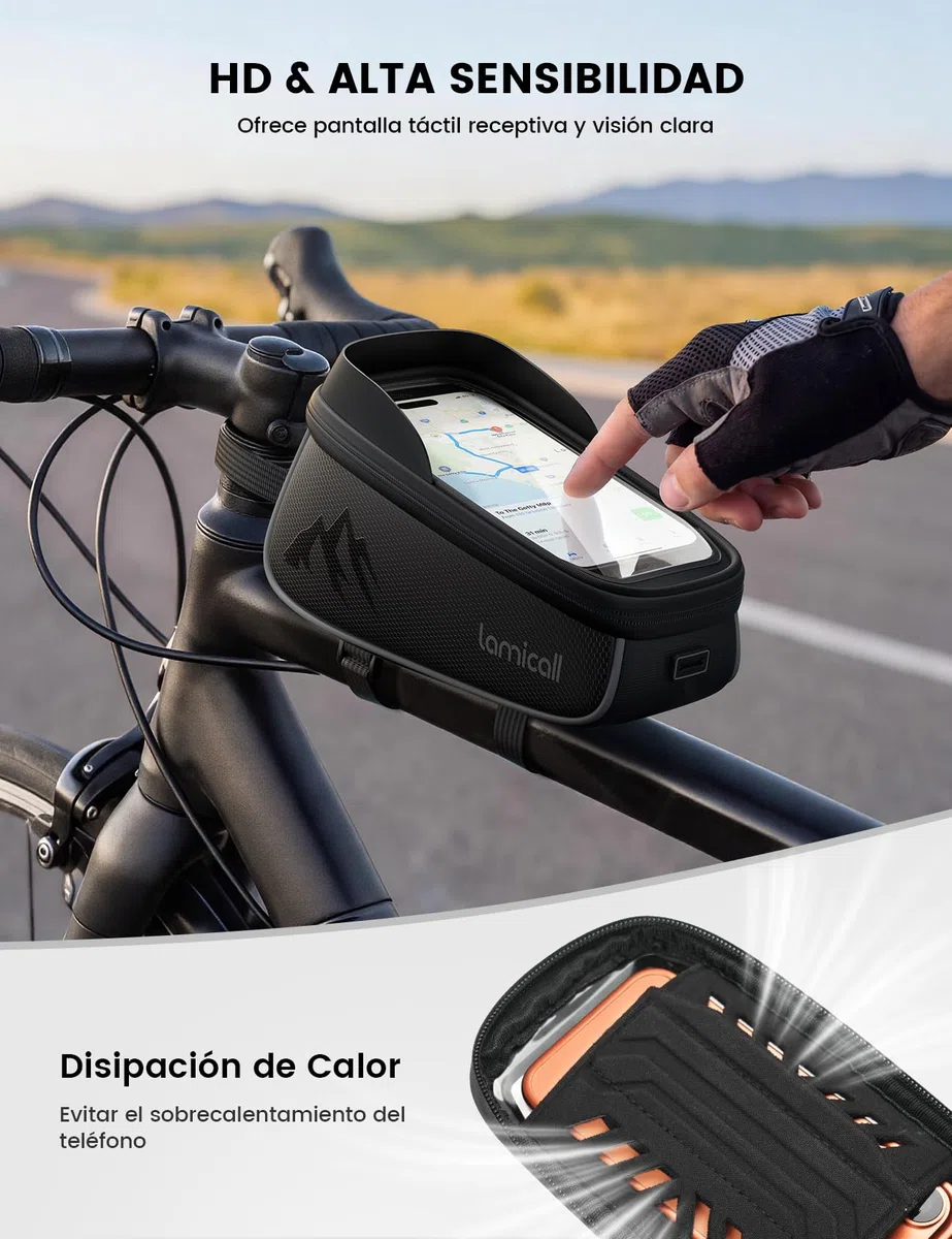 Lamicall Bolsa Móvil Bicicleta Impermeable, Bolsa Bicicleta Cuadro - [1.6L Gran Capacidad] Soporte Movil Ciclismo con Funda para la Lluvia, Pantalla Táctil TPU, Bolsa Manillar para Móvil de hasta 7''