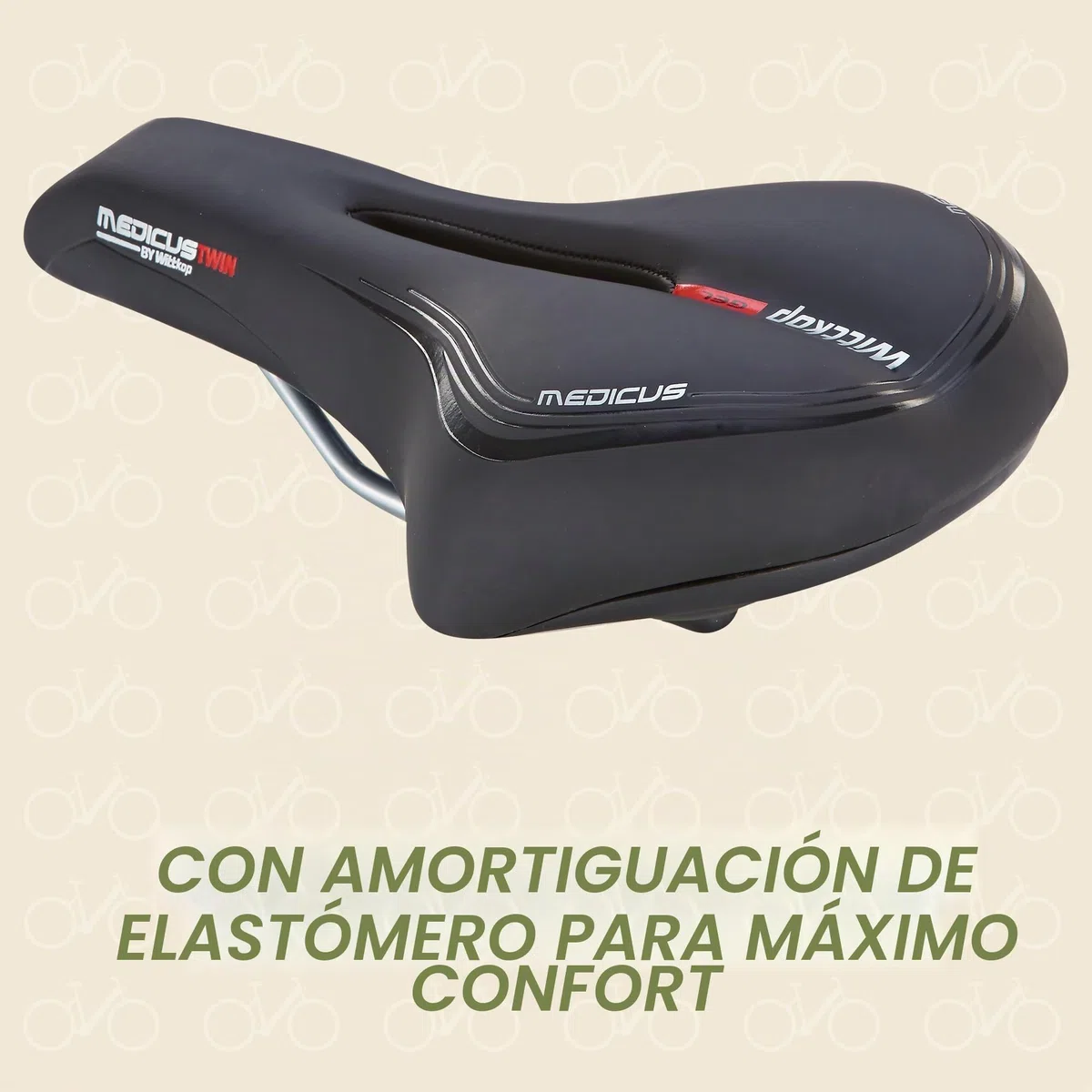 Prophete Wittkop Medicus Twin Saddle - Sillín de Bicicleta para Senderismo, con Inserto de Gel y amortiguación de elastómero, Acolchado de 5 Zonas, Color Negro