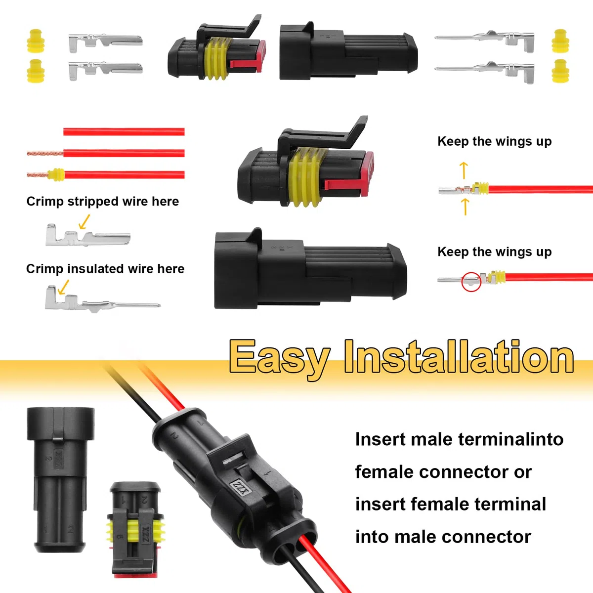 1004 Uds. Coche Impermeable Enchufe Terminales 1/2/3/4/5/6 pines 23-16AWG, Terminal Eléctrico Impermeable Coche Conector, para automóviles, motocicleta, Camiones, Barcos