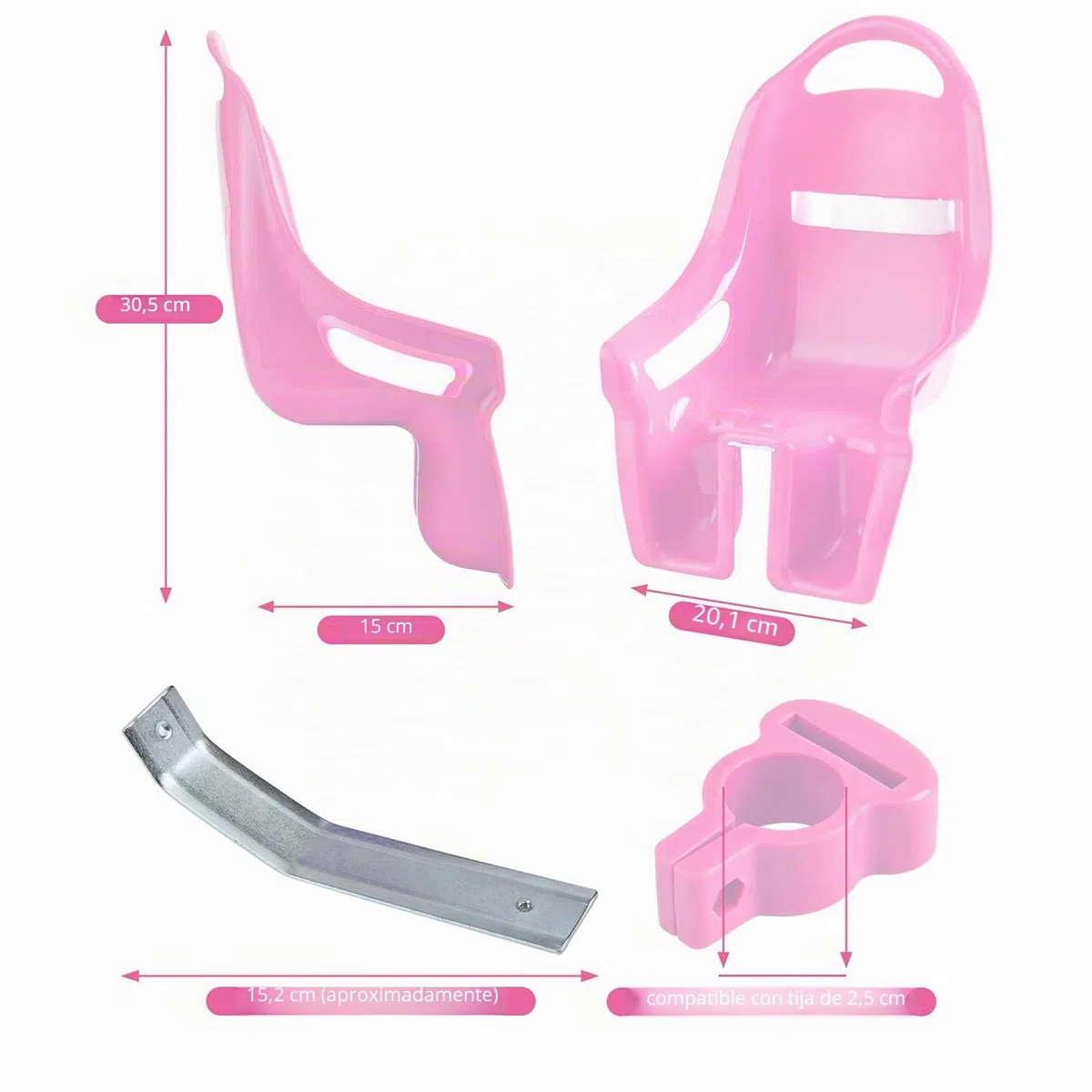 Asiento para muñecas de bicicleta infantil con pegatina DIY para niñas, asiento para muñecas de bicicleta, accesorio para bicicleta infantil Rosa