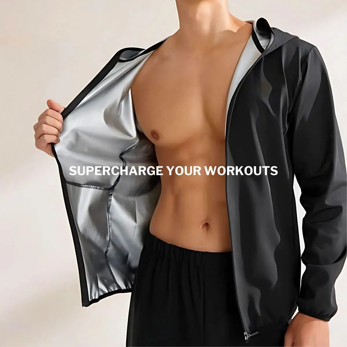Chaqueta Top Sauna Suit Sudadera Sudar Adelgazante Reductoras Capucha Bolsillos Cremallera Manga Larga Ejercicio Ropa Deportiva Entrenamiento Hombre