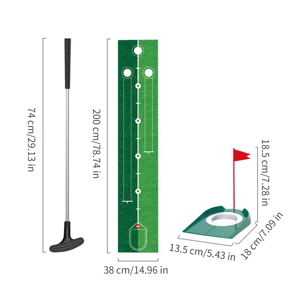 Tapete De Putt De Golf,Kit de Entrenamiento de Golf | Equipo Portátil con Palos, Hoyo y Bolas para Niños y Adultos en Interior, Exterior, Jardín y Camping