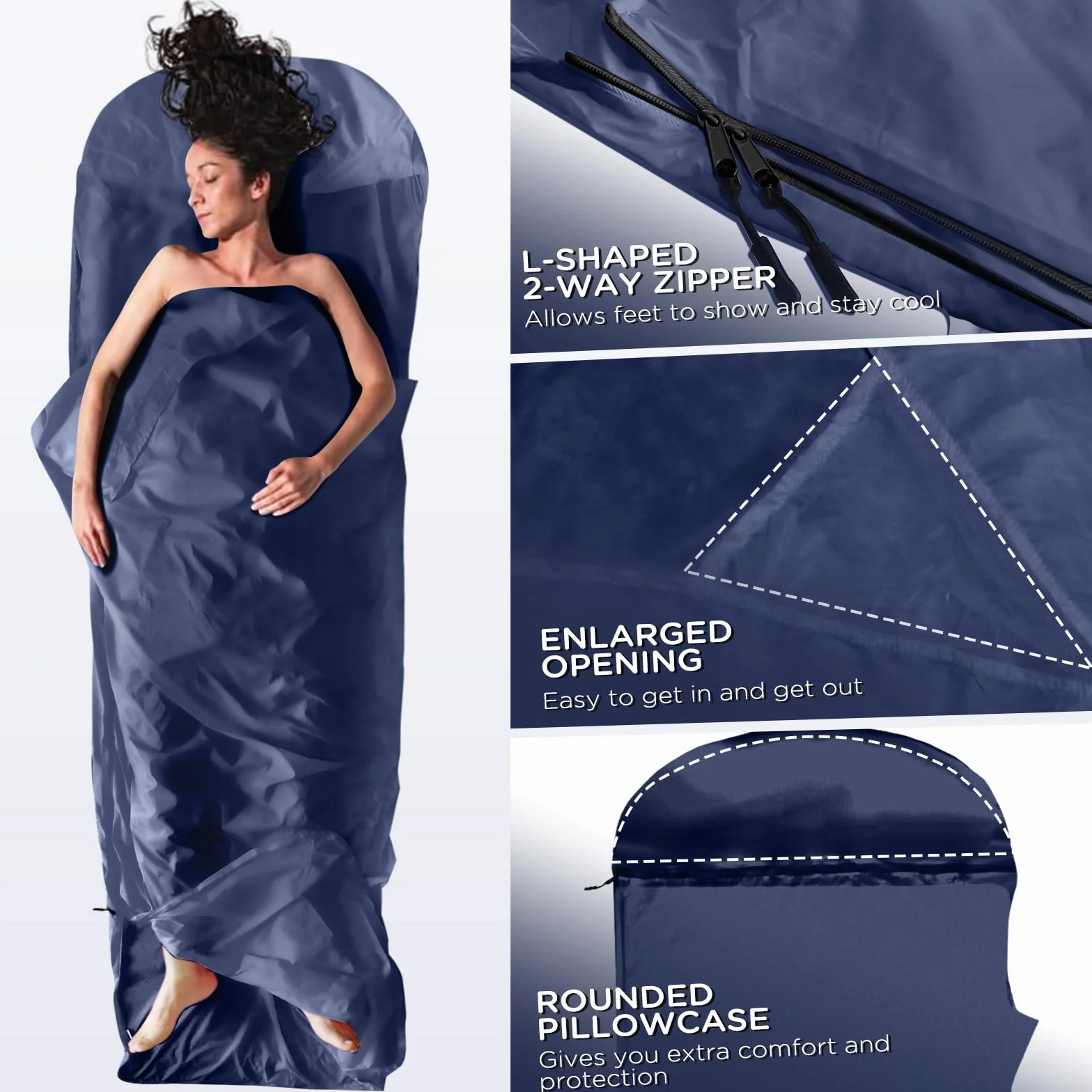 JAICOM Sábana Saco de Dormir Ultraligero, 150 g Saco Sabana, Material de Nylon, Suave y Cómodo, con Cremallera, Camping, Mochileros, Uso Hotelero