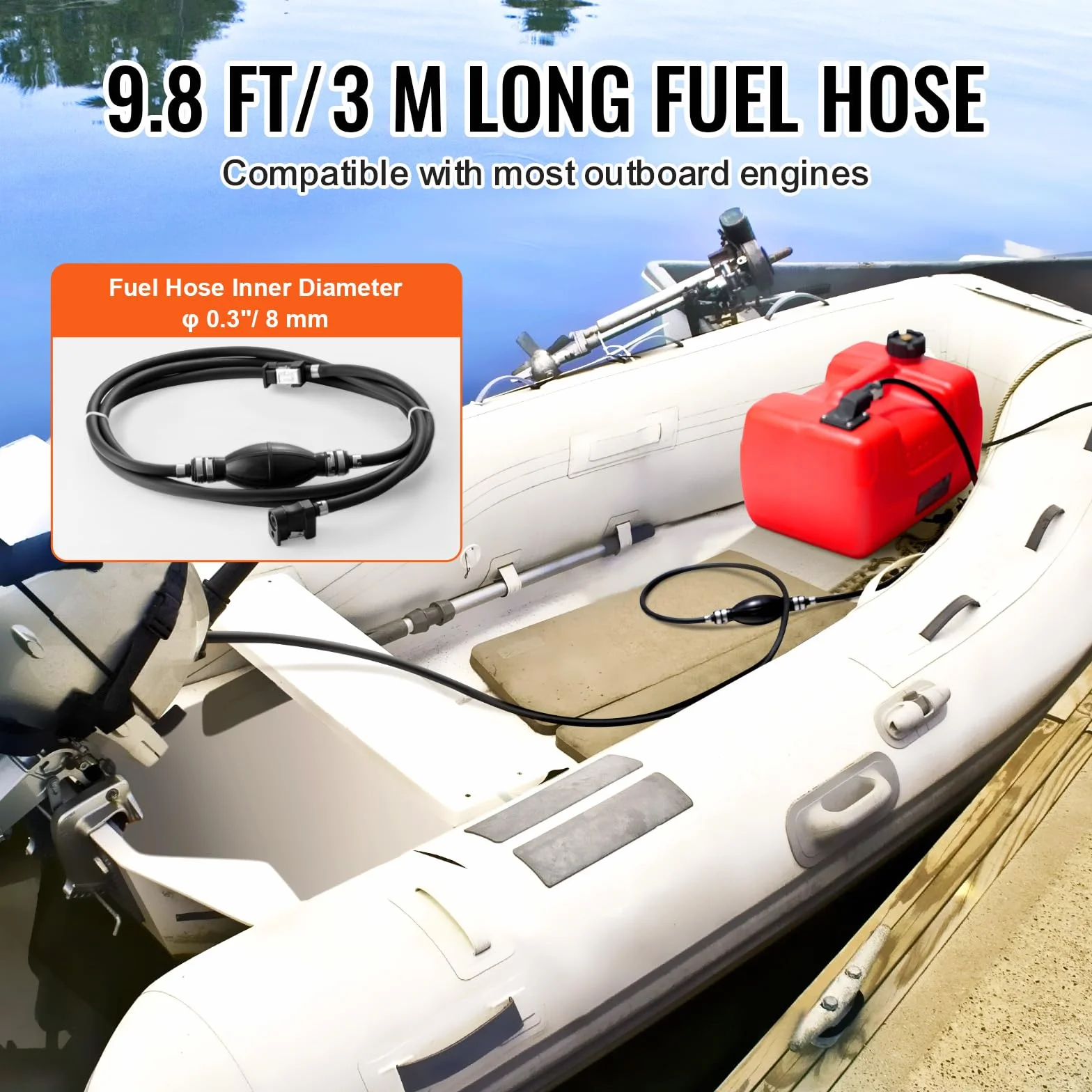 VEVOR Tanque de Combustible Marino, 12 L Tanque de Combustible Portátil para Barcos con Motor Fueraborda Tanque de Combustible de Plástico para Barcos Marinos con Manguera, Fácil de Traer