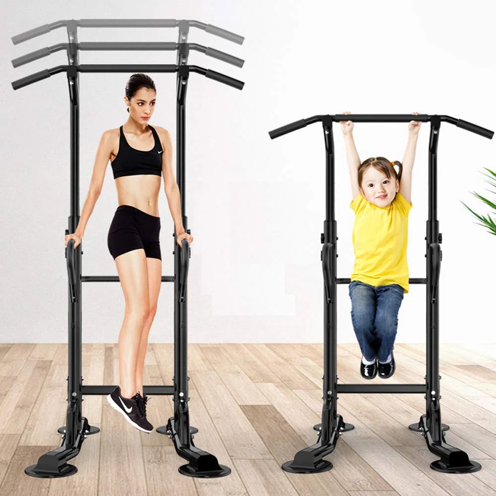 SogesHome Torre de Energía Power Tower Estación de Entrenamiento Silla Romana para Dips con Barra para dominadas Altura Ajustable Multifuncional,72 x 90 x 190-230 cm