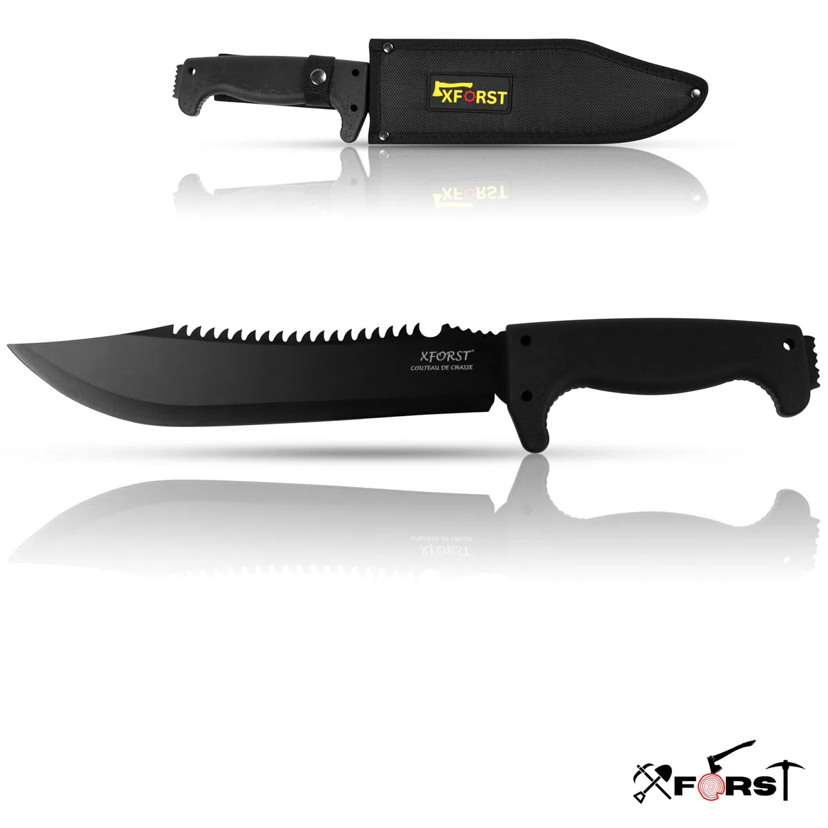 Xforst Cuchillo CRB - Gran Cuchillo de Caza, Cuchillo de Supervivencia para Exteriores de 39,5 cm de Longitud Total, Mango de Plástico y Funda de Almacenamiento de Tela Oxford