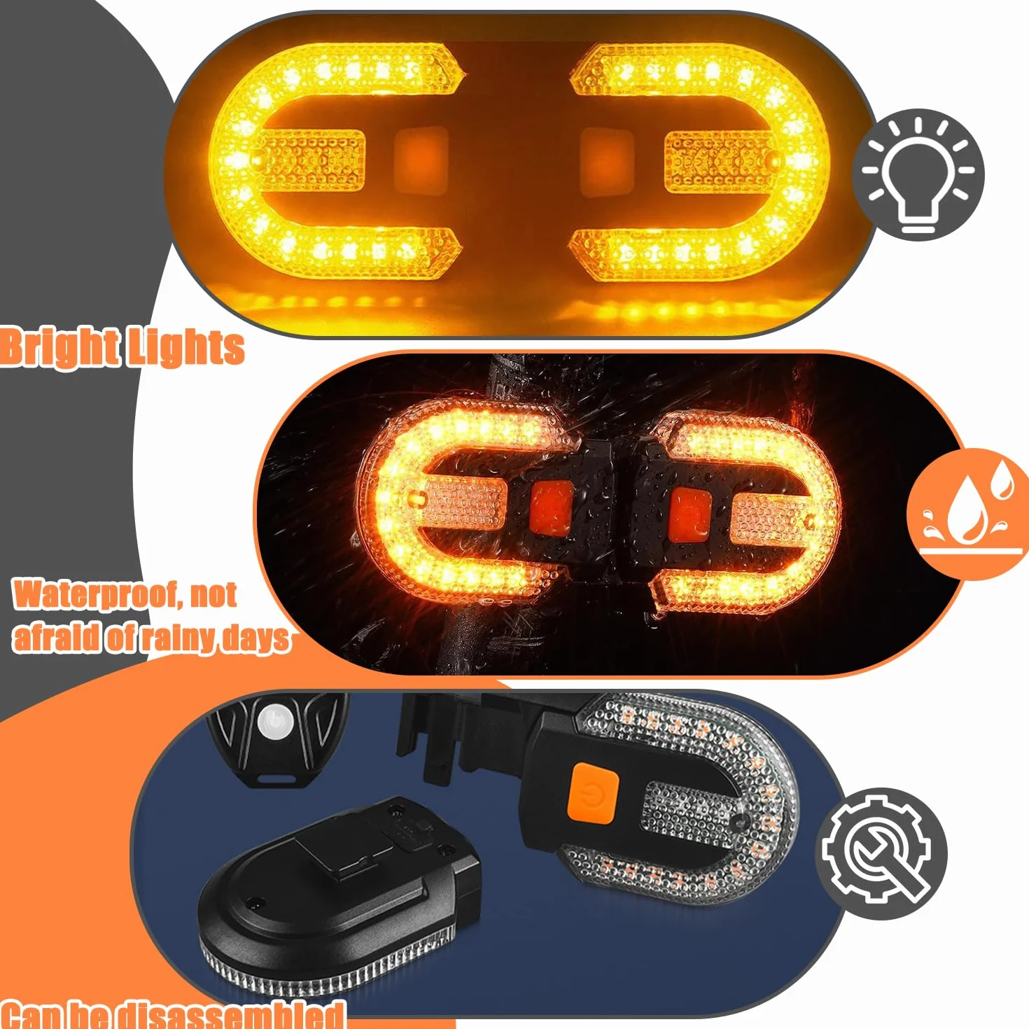 Luz LED de Control Remoto Señal de Giro, Lu-z Trasera para Bici-cleta con señal de Giro, L-uz Trasera LED de Bicicle-ta Recargable por USB, Luz Tras-era de Bicicleta, Bicicleta d Intermitente, Negro
