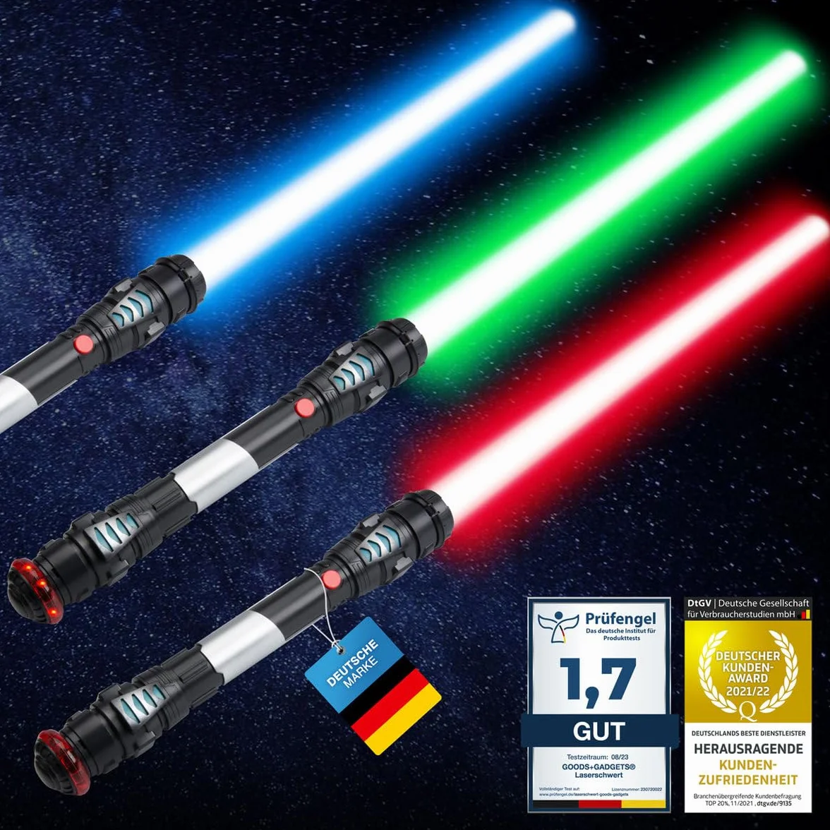 GOODS+GADGETS Espada láser Lightsaber Espada láser de 108 cm con luz, Sonido y vibración. (Rojo)