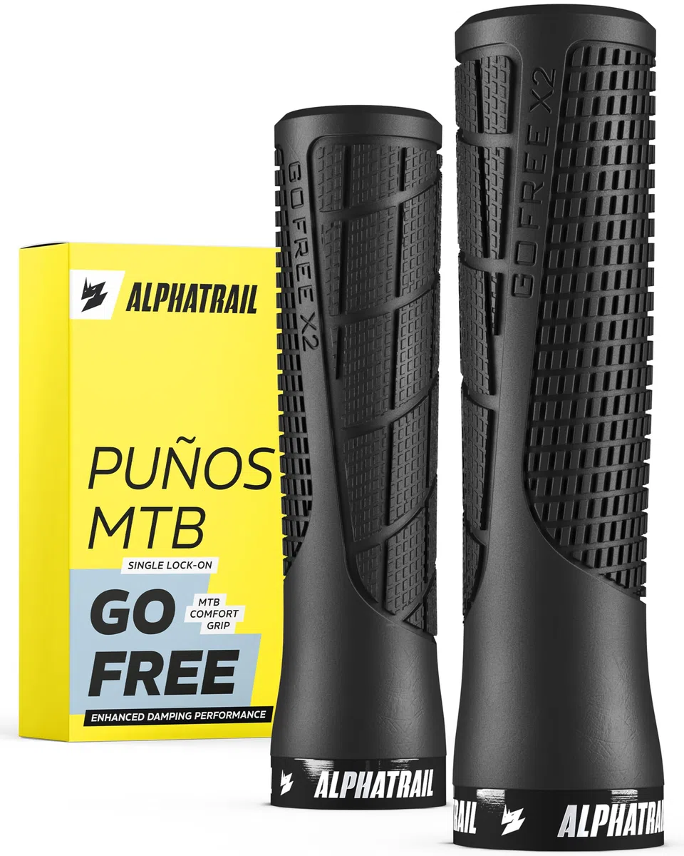 Alphatrail GoFree puños Bicicleta MTB para Bici & e-Bike, Grip Trail con amortiguación, puños MTB Lock-on 22,2 mm, 1 par, 120 g, puños para Bicicleta Trail & Tour