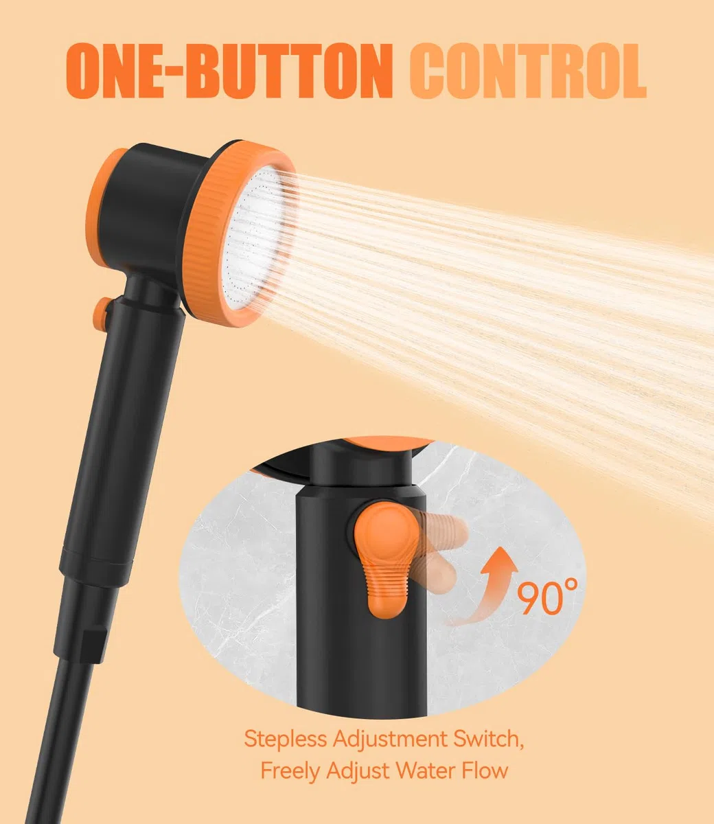 Ducha Portatil Camping con Pantalla de Temperatura y Potencia, 8000mAh Recargable para Exteriores, Modo de 5 Velocidad, Electrica Ducha Camper para Baño Playa Viajes Jardín Furgoneta