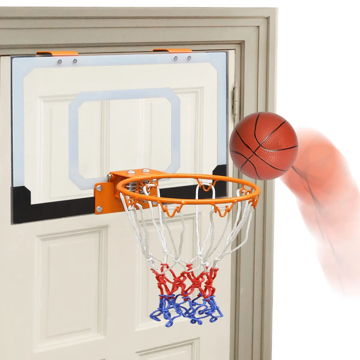 Aro de baloncesto montado en la pared, tablero transparente inastillable de 18 x 12 pulgadas, red para todo tipo de clima, juego de baloncesto para interiores y exteriores (incluye 1 pelota y