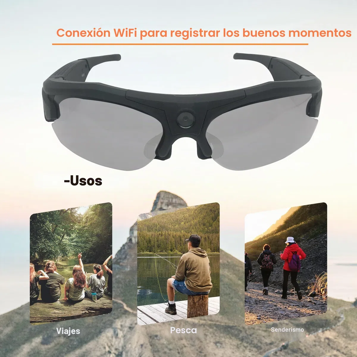 Gafas de sol con cámara WiFi, gafas de captura de video HD 4K con protección UV400, lentes polarizadas para deportes al aire libre, compatible con iOS y Android, tarjeta TF de hasta 256 GB