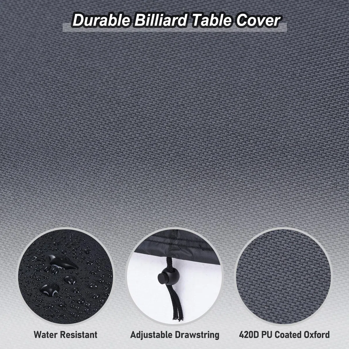 PATIKIL 7 Pies Billar Pool Mesa Cubierta, Impermeable Exterior Interior 420D Poliéster Polvo Prueba Billar Mesa Protección para Billar Mesa, Negro