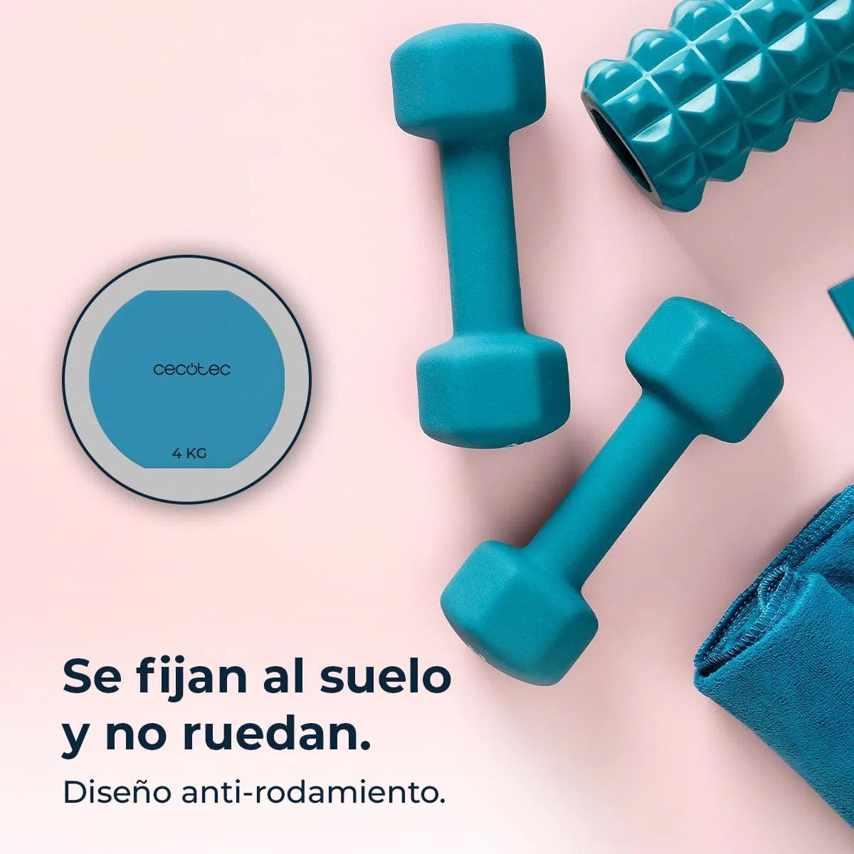 Cecotec Set de Mancuernas de 1 a 5 Kg, Drumfit 400 DoubleNeo, Recubrimiento de neopreno, Diseño compacto y anti-rodamiento, Entrenamiendo de fuerza, movilidad, equilibrio y resistencia