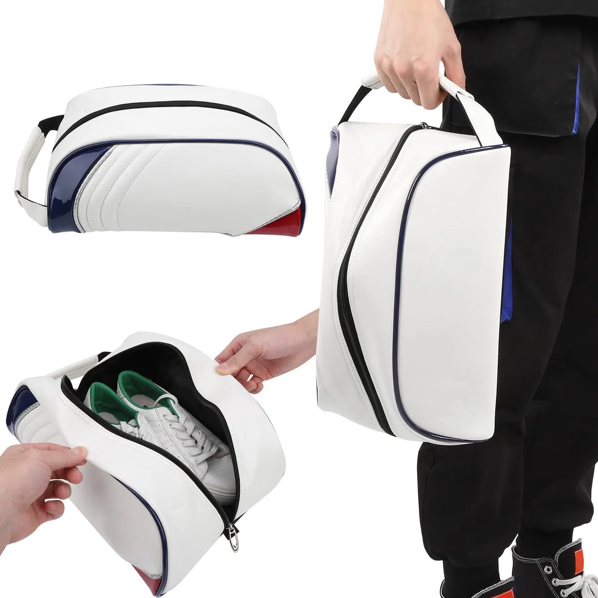 Alvinlite Bolsa de Cuero PU para Zapatos de Pelota de Golf, Bolsa Impermeable con Cremallera para Zapatos, Bolsa para Zapatos Deportivos, Bolsa de Almacenamiento para Zapatos de Pelota de Golf Bolsa