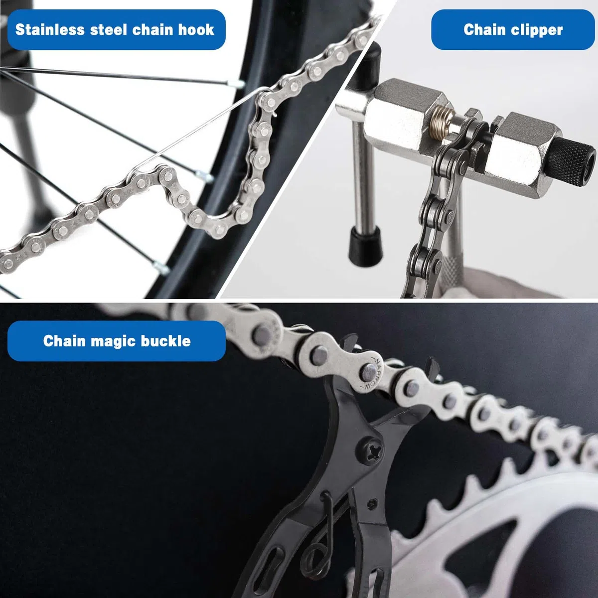 Cadena Bicicleta de 9 Velocidade,1/2x11/128 Pulgadas 116 Enlace Herramienta para Cadena de Bicicleta con Alicates/Extractor de Cadenas/3 pares de Cierre Cadena/Cepillo Limpieza,Bicicleta de Carretera