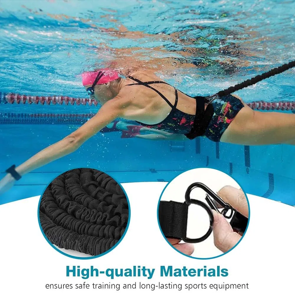 Cinturón de natación más ancho para piscina para adultos, 10 cm de ancho, 4-12 m, sistema de contracorriente ajustable para piscina con 2 hebillas de repuesto de acero inoxidable 304, adecuado para