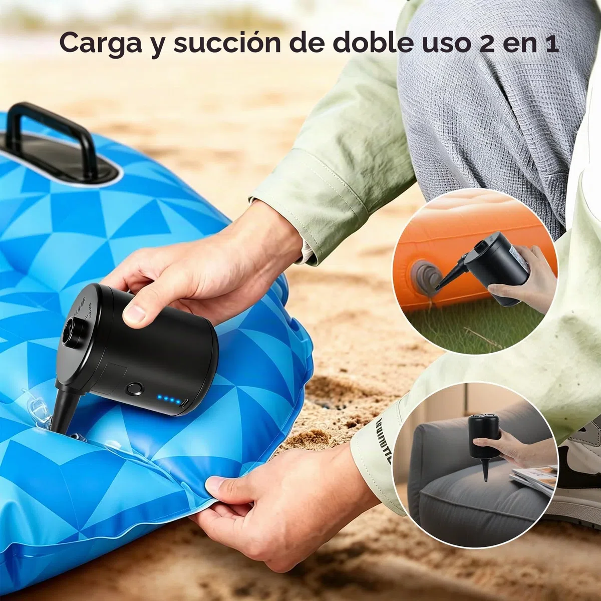 PATEMZON Inflador Electrico, Inflador Colchon Hinchable, 4000mAh Bomba de Aire Electrica con 3 Boquillas, Inflado/Desinflado Rápido, Bomba de Aire Portatil para Piscinas y Colchones de Cama