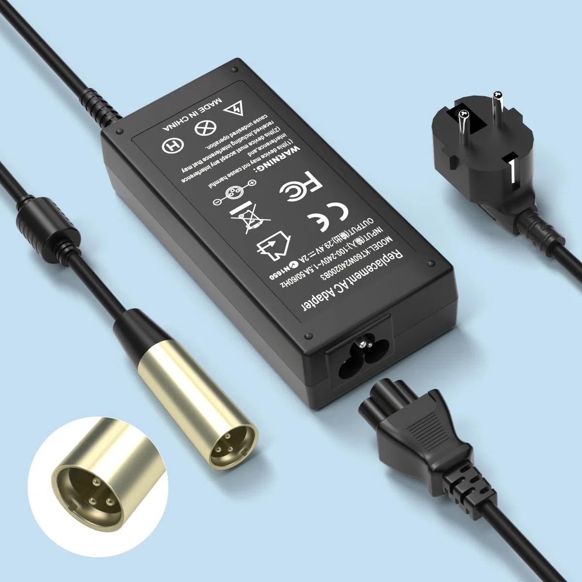 Cargador XLP de 29,4V 24V y 2A con 3 Pines para Scooters eléctricos Premium, sillas de Ruedas, Go-Go Elite Traveller, Jazzy Power Chair, Pride Mobility, ShopRider, Ezip D-Rive Medical, Bladez y Elite
