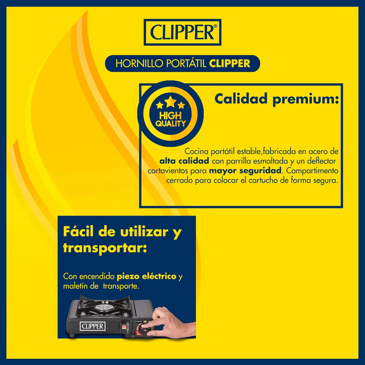 Clipper - Hornillo Camping | Cocina Portátil Estable | Potencia 2,200w | Cocina Maletín para Cartucho de Gas