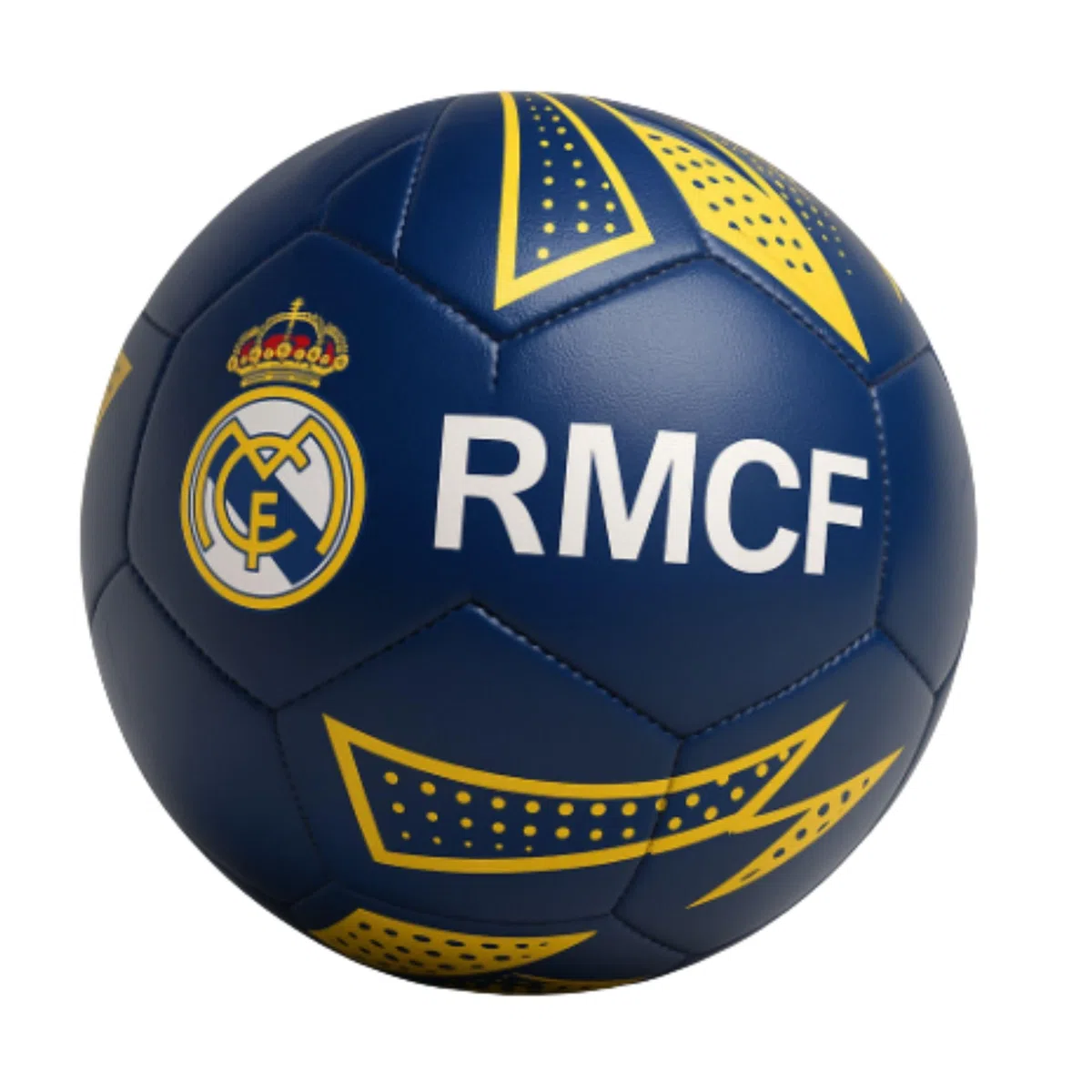 SaoTi Balon Futbol Talla 5 Diseño Inspirado en Club de Madrid Azul y Dorado - Balones de Futbol Resistentes Cosidos a Máquina - Pelotas Futbol Entrenamiento Adulto Niño Escudo RM
