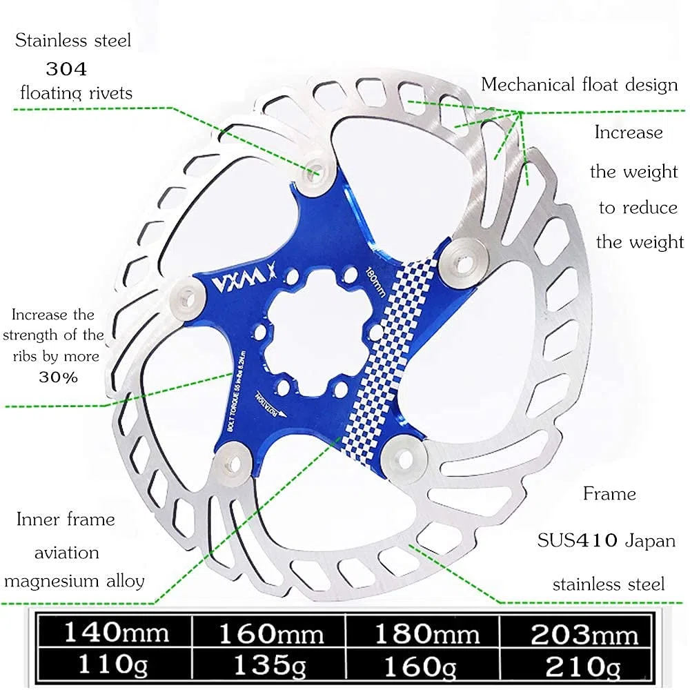 YBEKI Discos Freno Flotantes 140/160/180/203mm - Acero Inox SUS420 + Aleación Aeronáutica 7075-T6, Disipación Térmica 30% Superior, Compatible Shimano/SRAM/MTB/Carretera (Negro/Rojo)