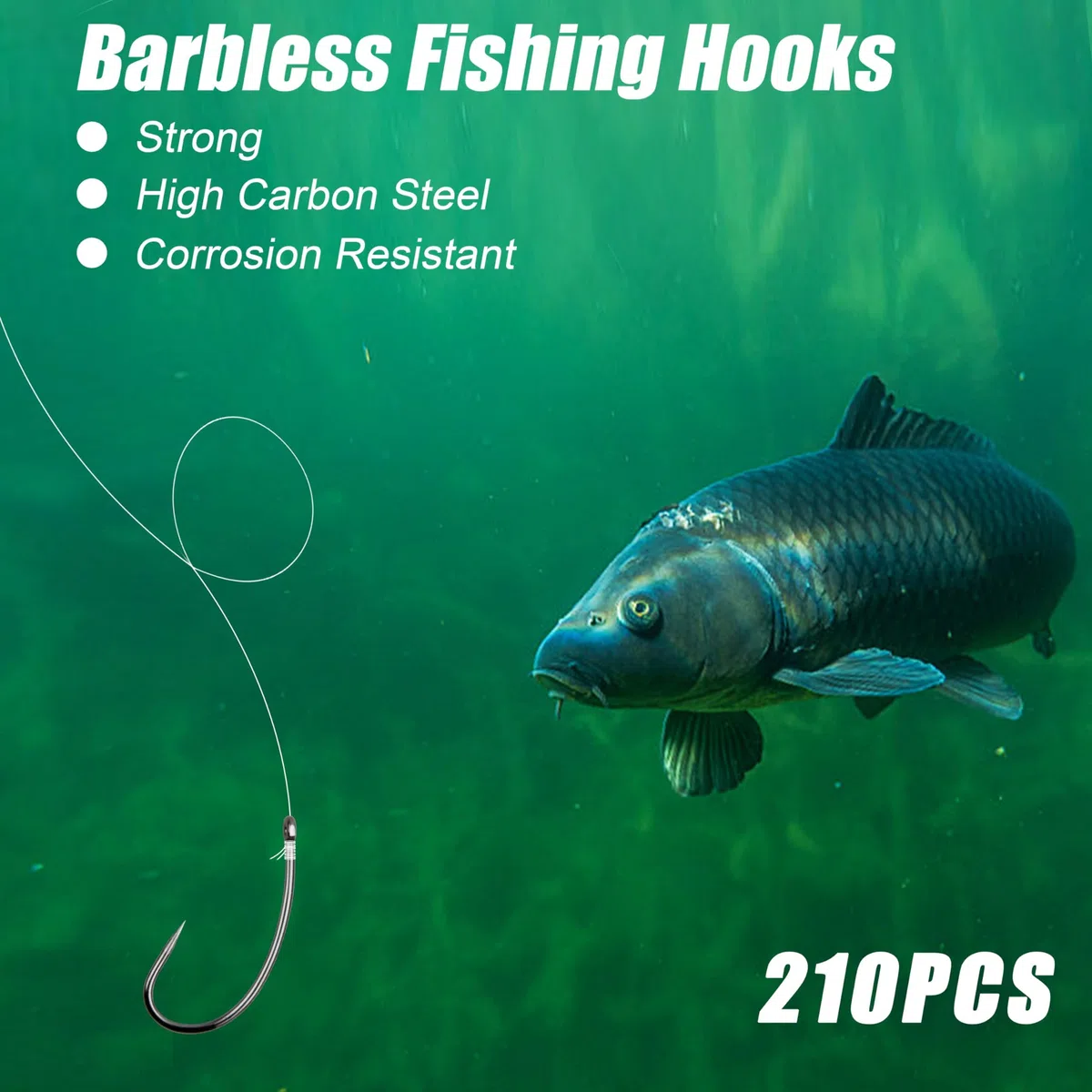 Juego de anzuelos sin barbas, 210 unidades, anzuelos de pesca para carpa, anzuelos sin barbas, círculo, curva, carpa, anzuelo para pesca de agua dulce y agua salada