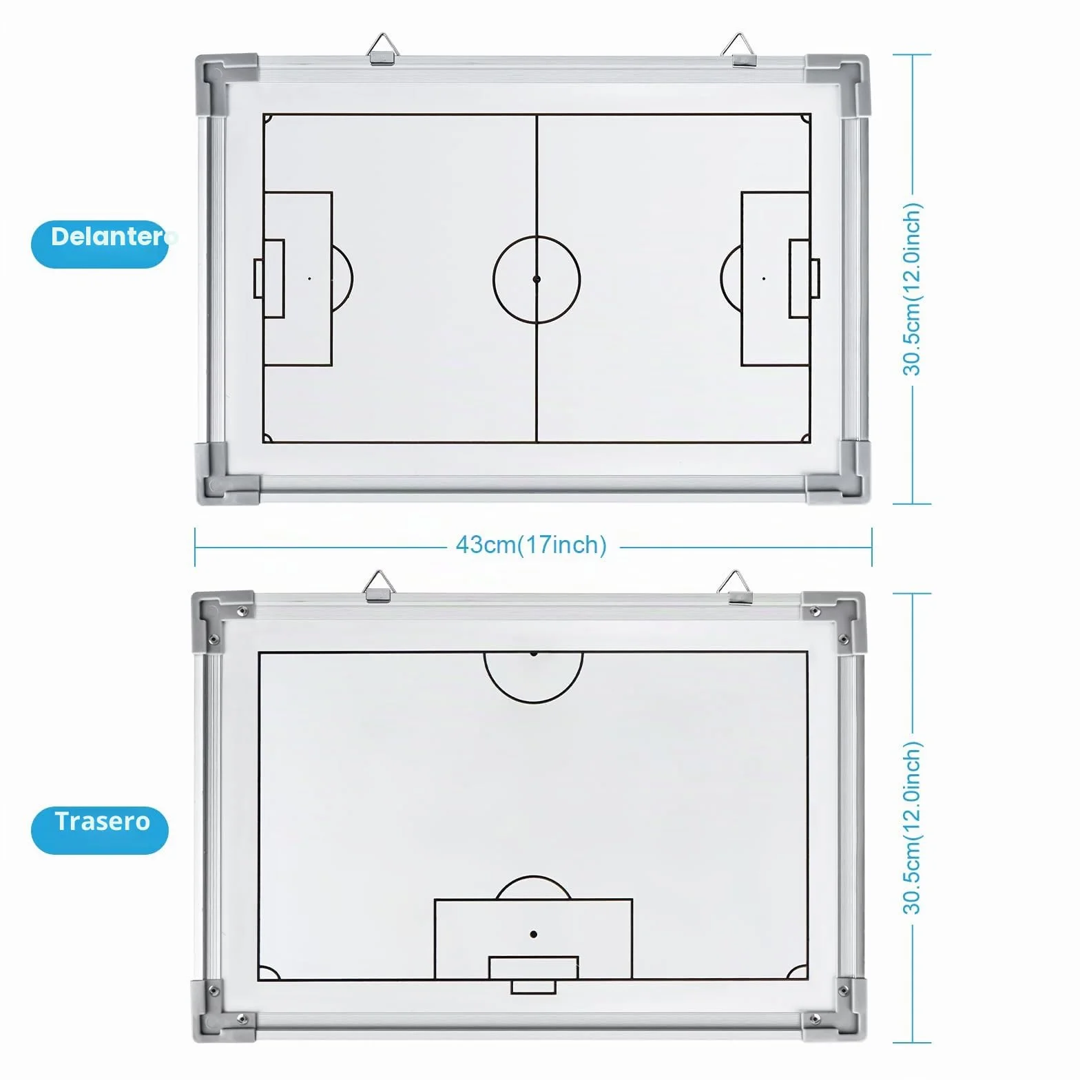 Joyeee Portapapeles de fútbol de doble cara impermeable para entrenadores de fútbol de doble cara, diseño de corte completo y media cancha de fútbol sala de fútbol con borrado en seco, 43 x 30 cm
