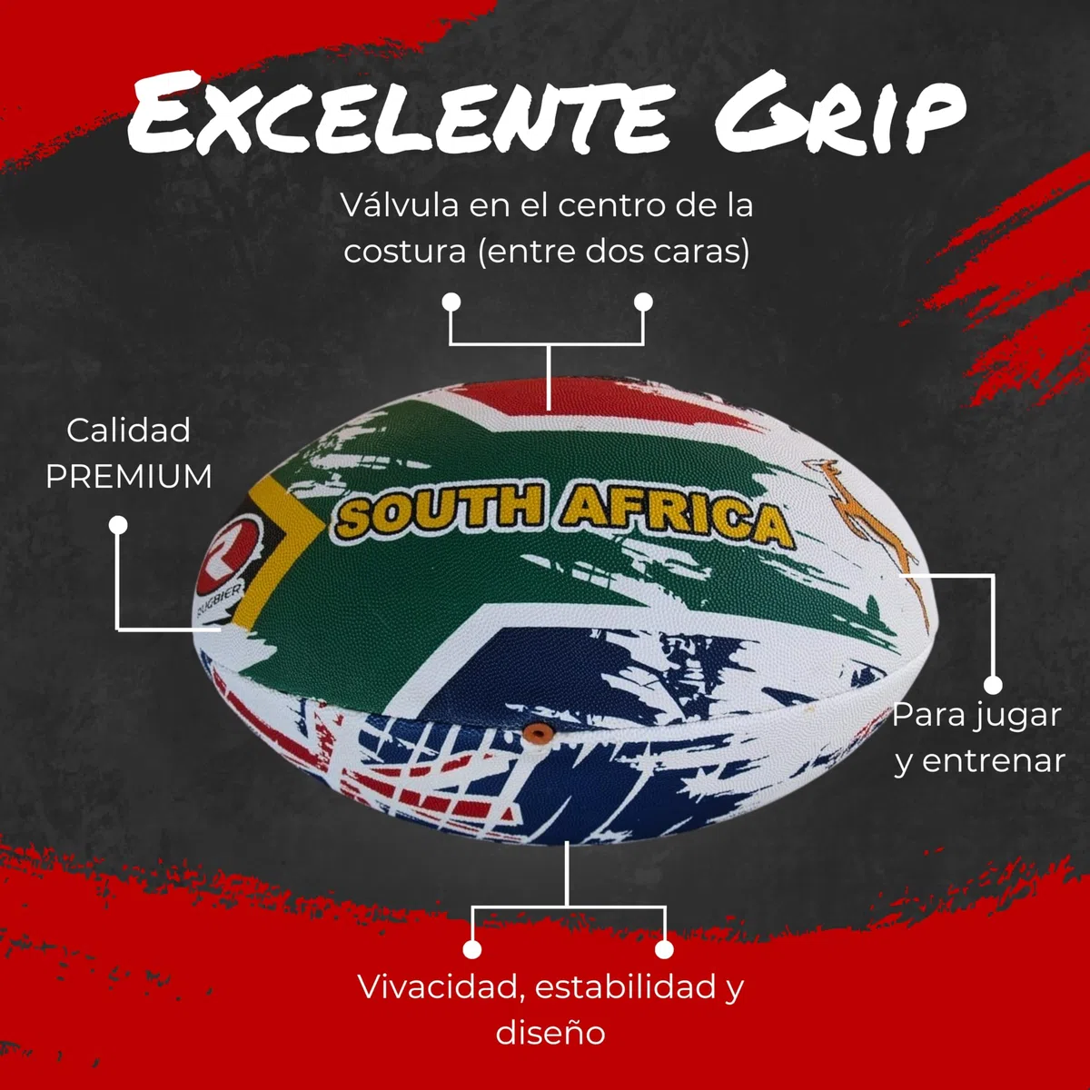 Balón de Entrenamiento para Rugby - Talla 5 Training – Alta Gama - Entrenamiento y Juego - Categorías Masculinas y Equipos Senior – 4 Naciones