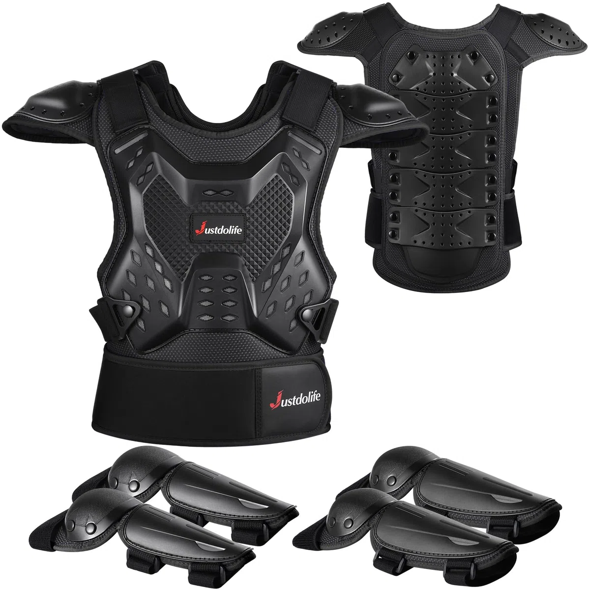 Motos Ropa Protectora Niños, JUSTDOLIFE 5 PCS Chaqueta Protectora de Moto para Niños de Pecho con Coderas y Rodilleras para Ciclismo Skateboarding Go-Karting