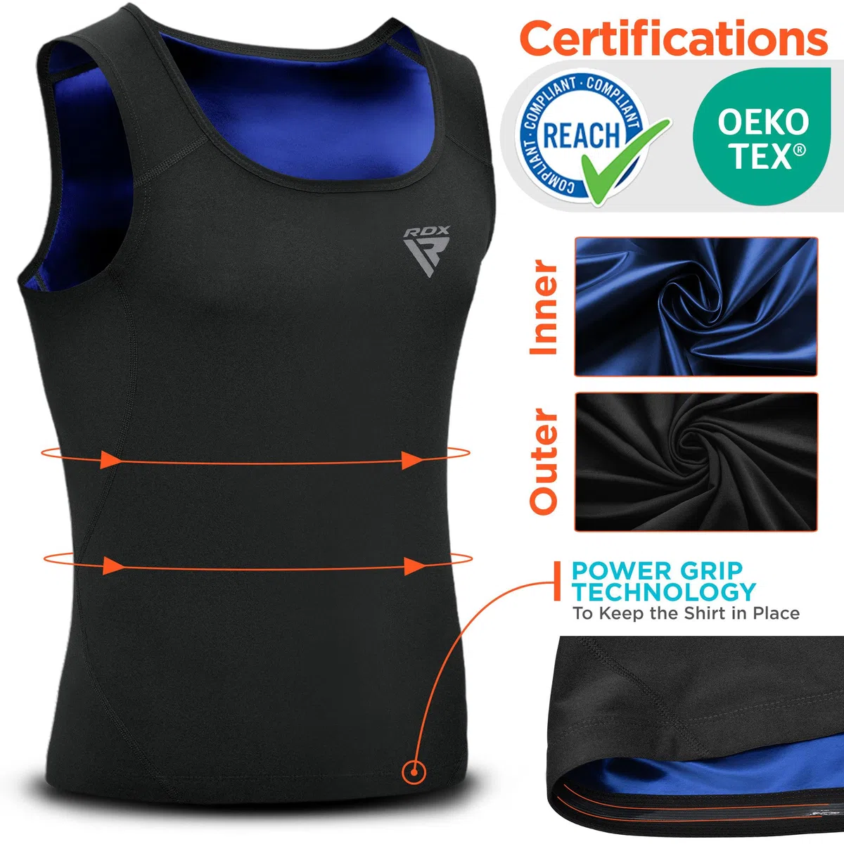 RDX Chaleco para Hombre para Entrenamiento de Gimnasio, Camiseta sin Mangas para Entrenamiento de pérdida de Peso y Ejercicios de Adelgazamiento, Moldeador de Cuerpo sin Mangas para Levantamiento