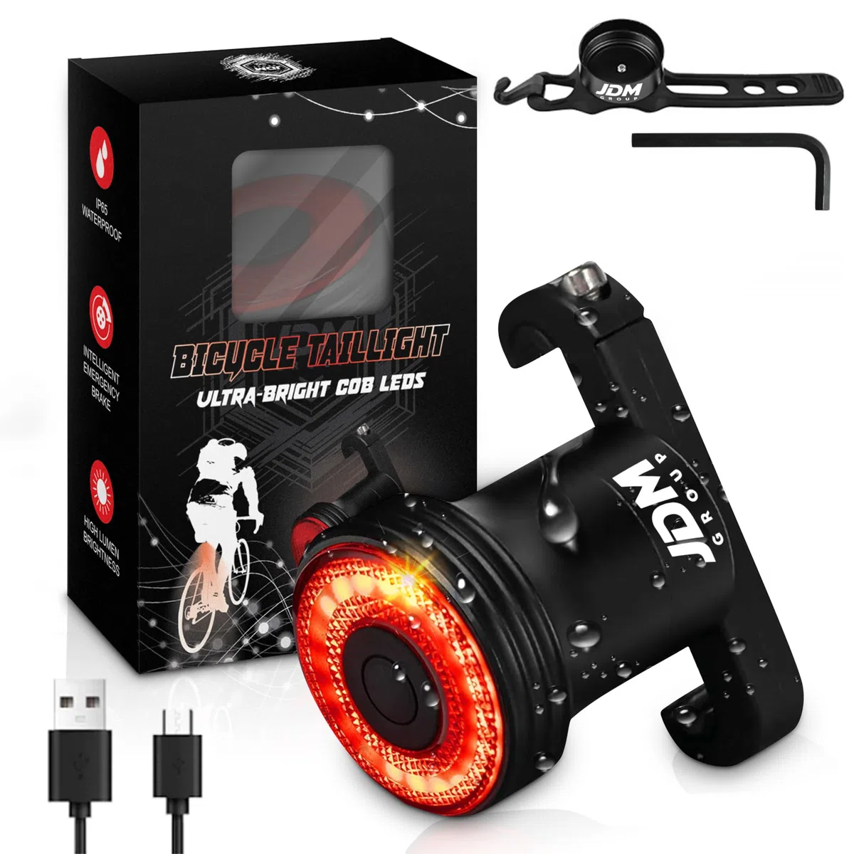 Luz Trasera Bicicleta Potente LED de 300 Lumenes de Alto Brillo - con Sensor de Freno Inteligente y Auto On/Off - Recargable USB - 5 Modos - Batería De 450 mAH Impermeable y De Aluminio.