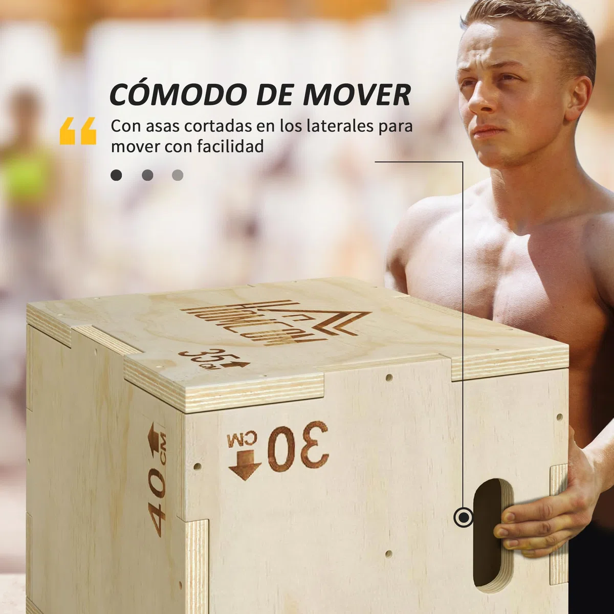 HOMCOM Cajón Pliométrico de Madera 3 en 1, Plataforma de Caja Pliométrica con 3 Alturas Diferentes, 2 Mango Hueco, Entrenamiento de Salto, Fuerza, para Casa, Gimnasio y Exterior