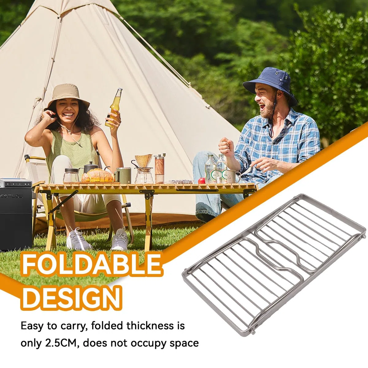 HERCHR Parrilla Plegable Grande para Fogatas, Rejilla De Acero Inoxidable, Parrilla Portátil Resistente para Acampar, Parrilla De Acero sobre Fuego para Acampar Al Aire Libre