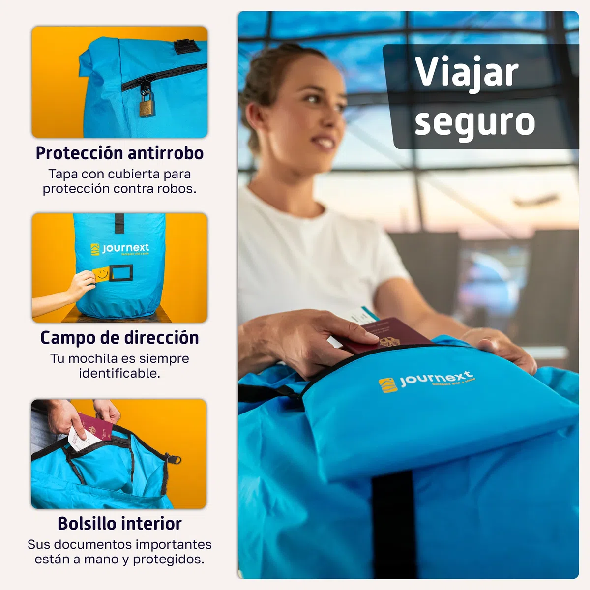 Journext 2en1 Funda de Mochila y Protector de Lluvia para Mochilas de Viaje | Funda para Mochila Viajar en avión y Tren | Flight Cover | Protección de Mochila
