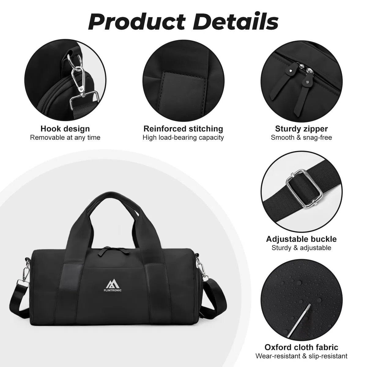 Flintronic Pequeña Bolsa De Deporte para Mujeres, Bolsa de Viaje para Niñas y Niños, Bolsa De Deporte con Zapatero y Bolsillo para Húmedos, para Fitness, Natación y Viaje (Negro)