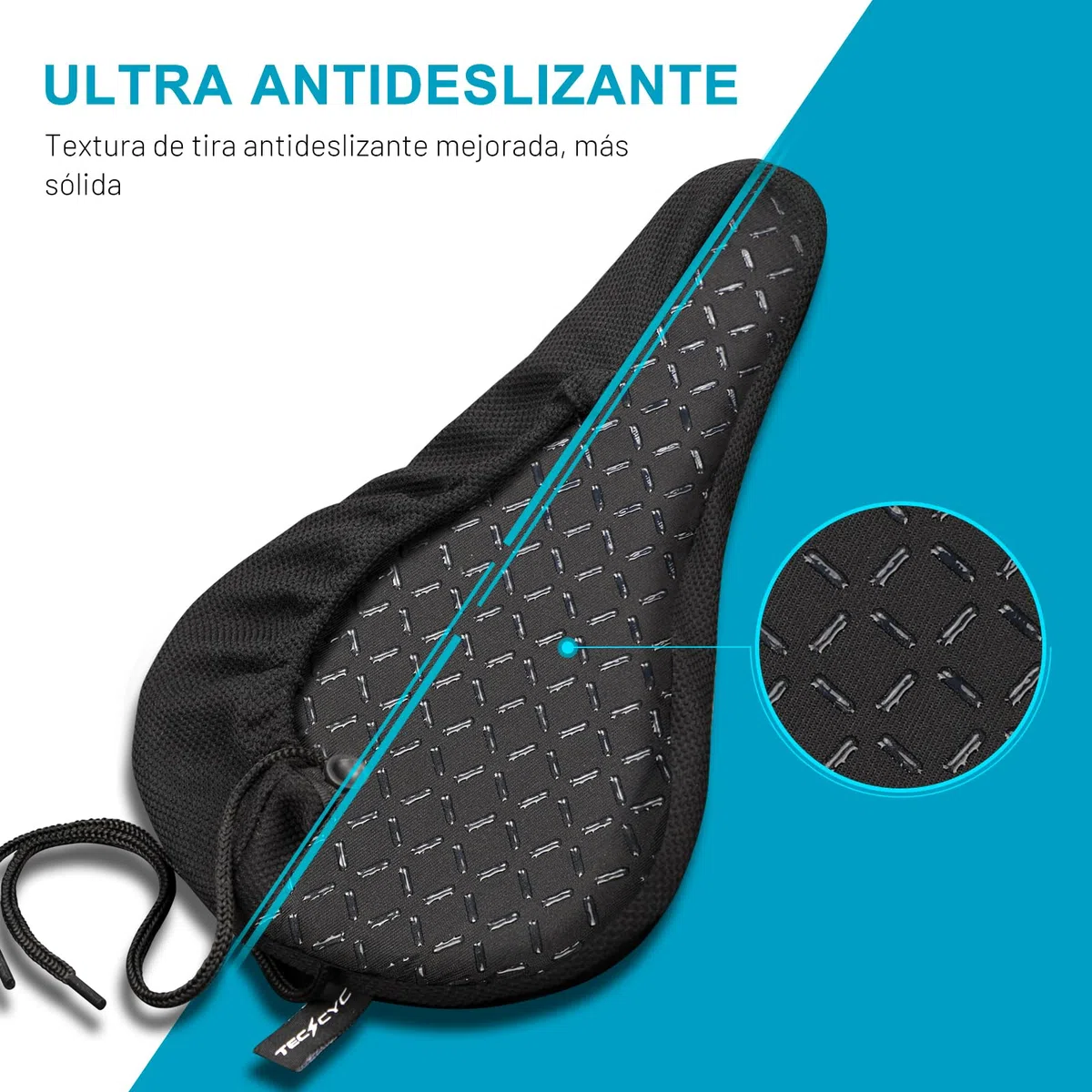 TECHCYC Funda sillin Bicicleta, cojín de Espuma viscoelástica de Doble Capa, diseño ergonómico, Unisex, Ancha y con Rayas Reflectantes, Ideal para Bicicletas estáticas y urbanas (YG35)