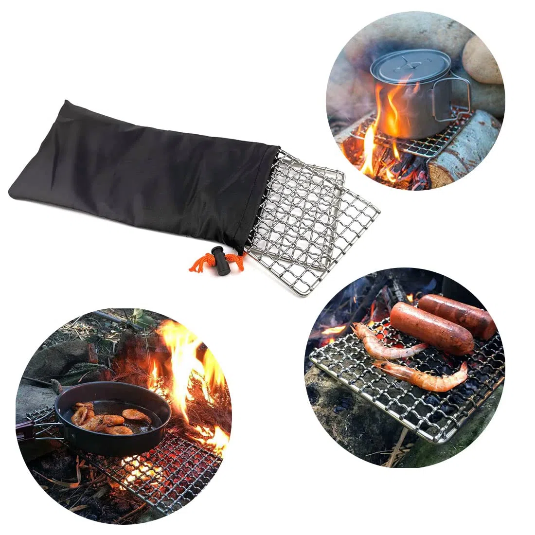 Parrilla de malla de acero inoxidable para acampar, parrillas de Bushcraft, parrillas para barbacoa, fogatas, parrilla de cocina de alta resistencia al aire libre para camping, senderismo
