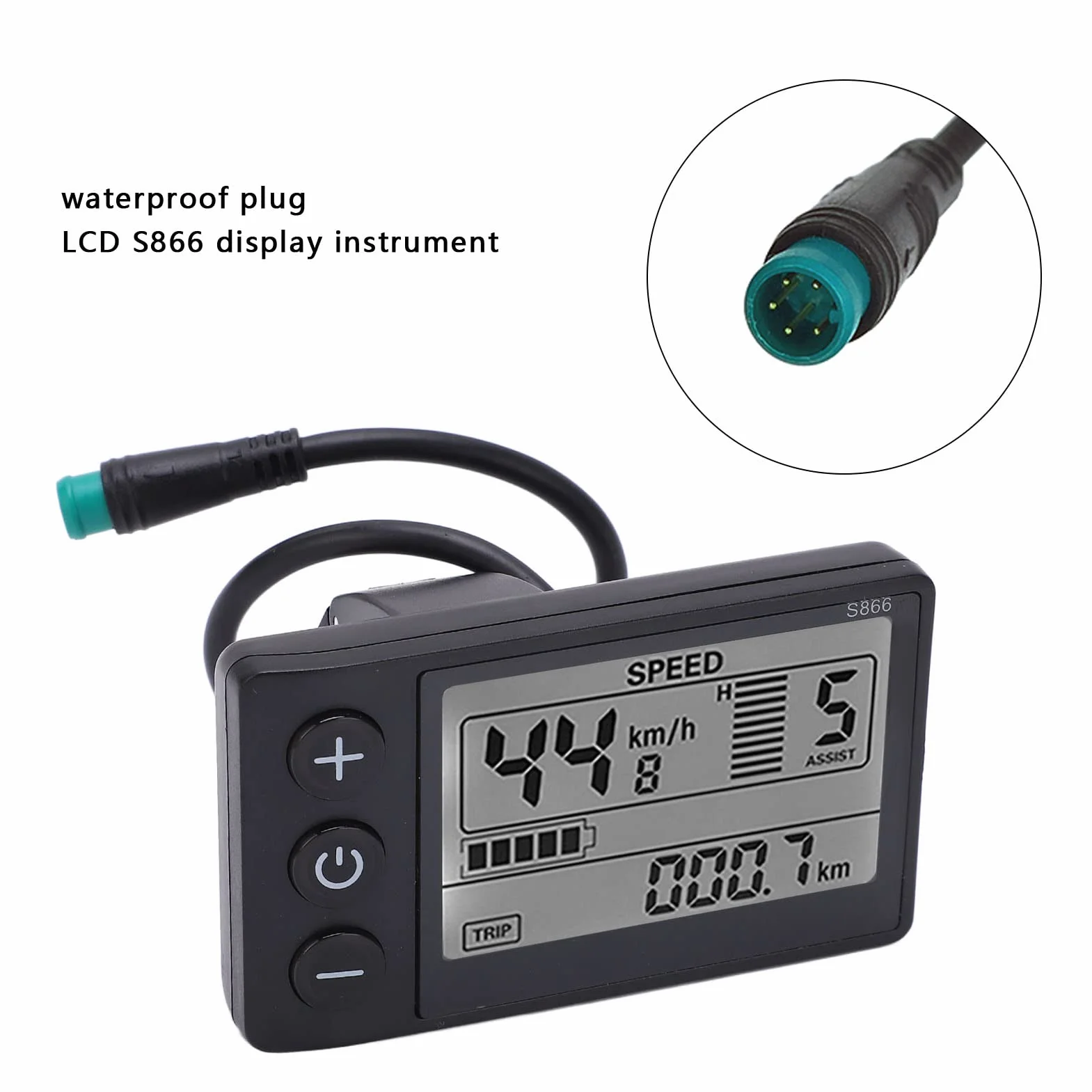LCD Display Meter S866 Display Meter Control Panel with Waterproof Plug Electric Bike LCD Display Display 24V 36V (Default) 48V (Adjustable)
