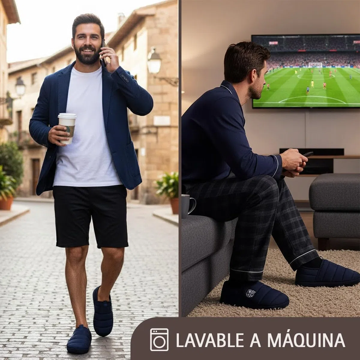 MARPEN SLIPPERS Zapatillas FC Barcelona Oficiales Licenciadas Acolchadas para Hombre o Mujer, Marino Cerrada, Talla 40-41