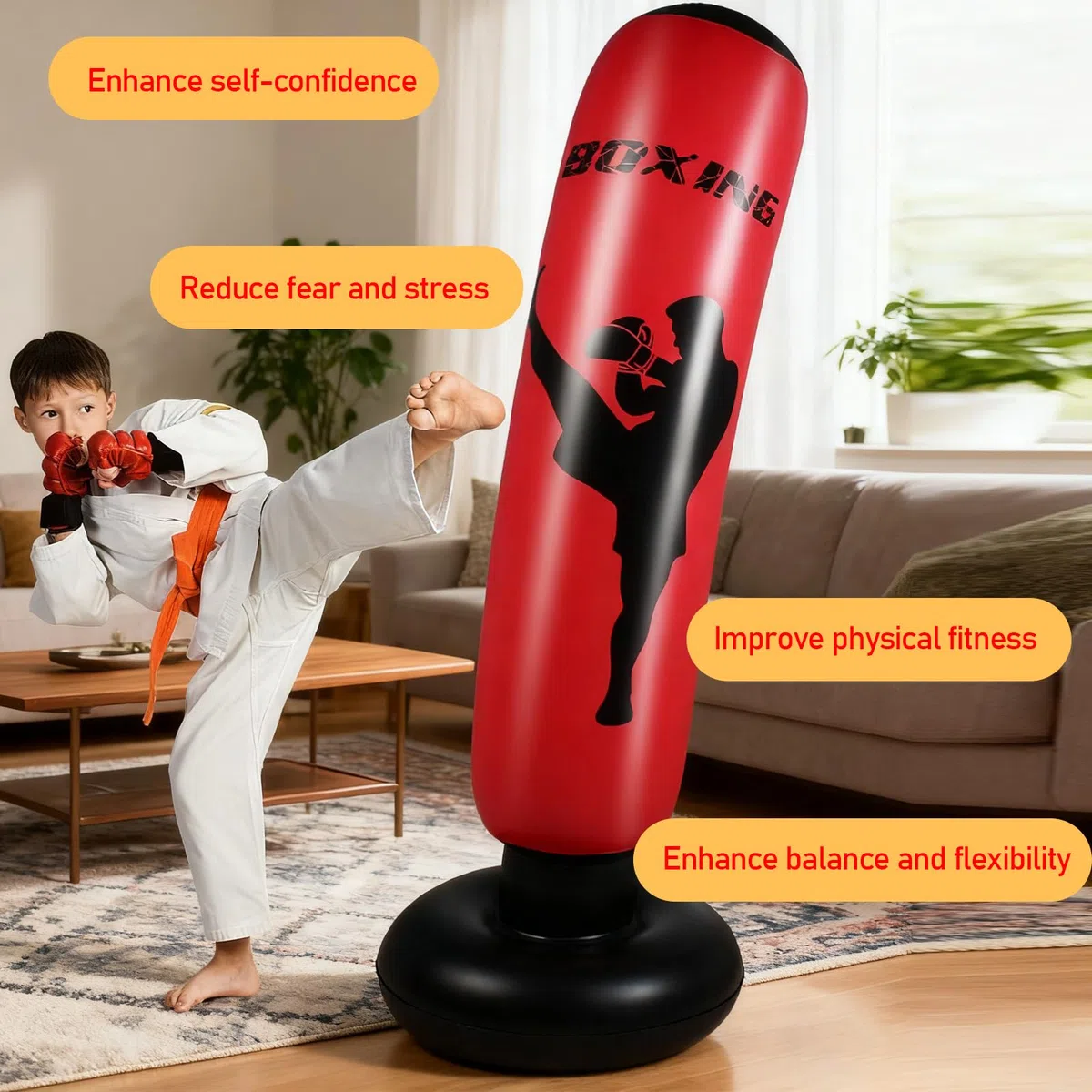Saco de Boxeo Adolescente 14 Años o más Saco de Boxeo de Pie, Bolsa de Boxeo Inflable Estable para Karate, Kickboxing, MMA, Regalo Ideal para Adolescente