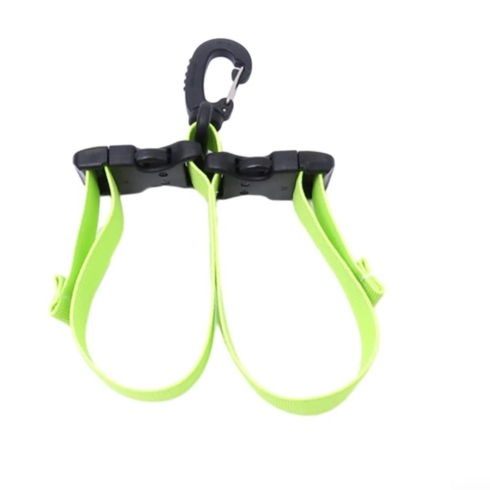 Correa de sujeción de aletas de buceo con clips ABS de doble hebilla y gancho de metal para colgar, soporte ajustable de liberación rápida para una fijación segura de la aleta en el equipo