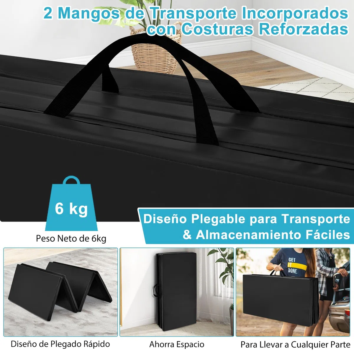 COSTWAY Colchoneta Gimnasia de 240 x 120 x 5 cm, Colchoneta de Ejercicio Plegable con Manija de Transporte,Impermeable, Cuero Artificial Desmontable, para Yoga Fitness Hogar