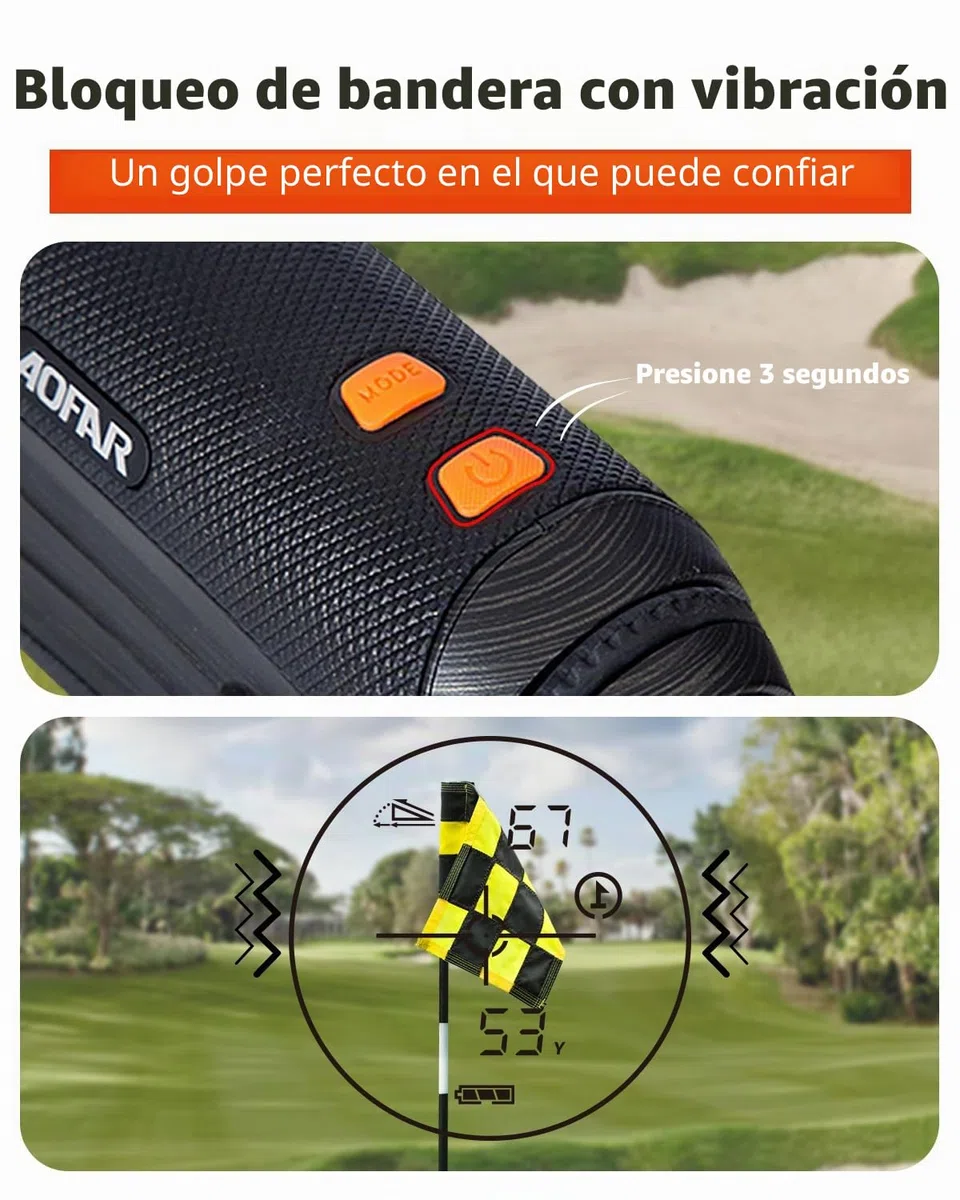 AOFAR Telemetro Golf y Caza, GX-2S Pro Telémetro Laser Ajustable Modo Dual, 1000Y con Pendiente On/Off, Bloqueo de Bandera y Vibración, Distancia Angular y Horizontal, Empaquetado para Regalo