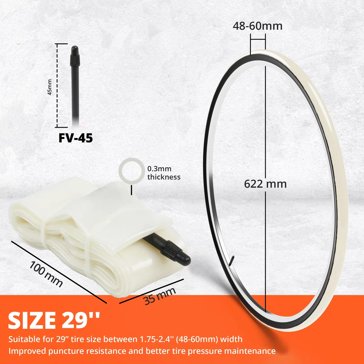 IMPALAPRO - Camara Bicicleta MTB de TPU Ultraligera (56-66gr) para Rueda de 26'', 27,5'' y 29'' x1.75-2.4 Válvula Presta 45 mm - Camara Bicicleta 29 MTB - Camara 27.5 MTB - Camara 26 MTB