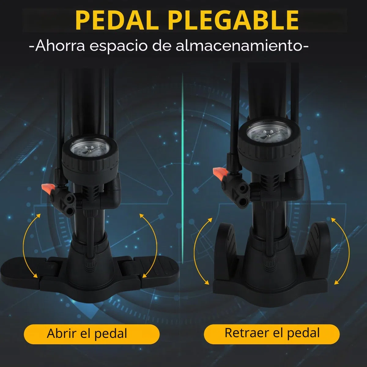 Bomba Bicicleta - Bomba de Pie con Manómetro 45cm - Material de Hierro Metálico - Alta Presión 160 PSI - Adecuada para Bicicletas de Carretera, E-Bikes, Mountain Bikes y Equipos Deportivos (Negro)