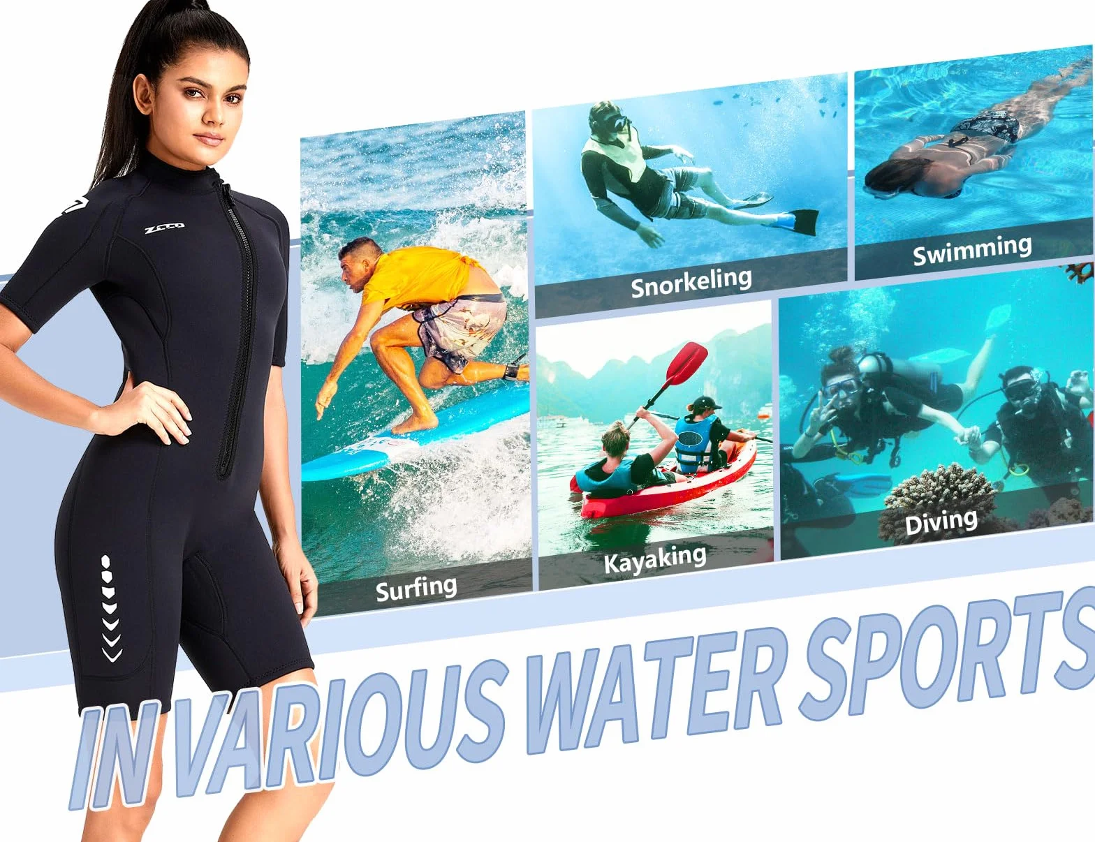 ZCCO Traje de Neopreno Corto para Hombre de 3 mm de Neopreno con Cremallera Frontal para Mujer, Traje de Buceo para Buceo, natación, Surf, Snorkel