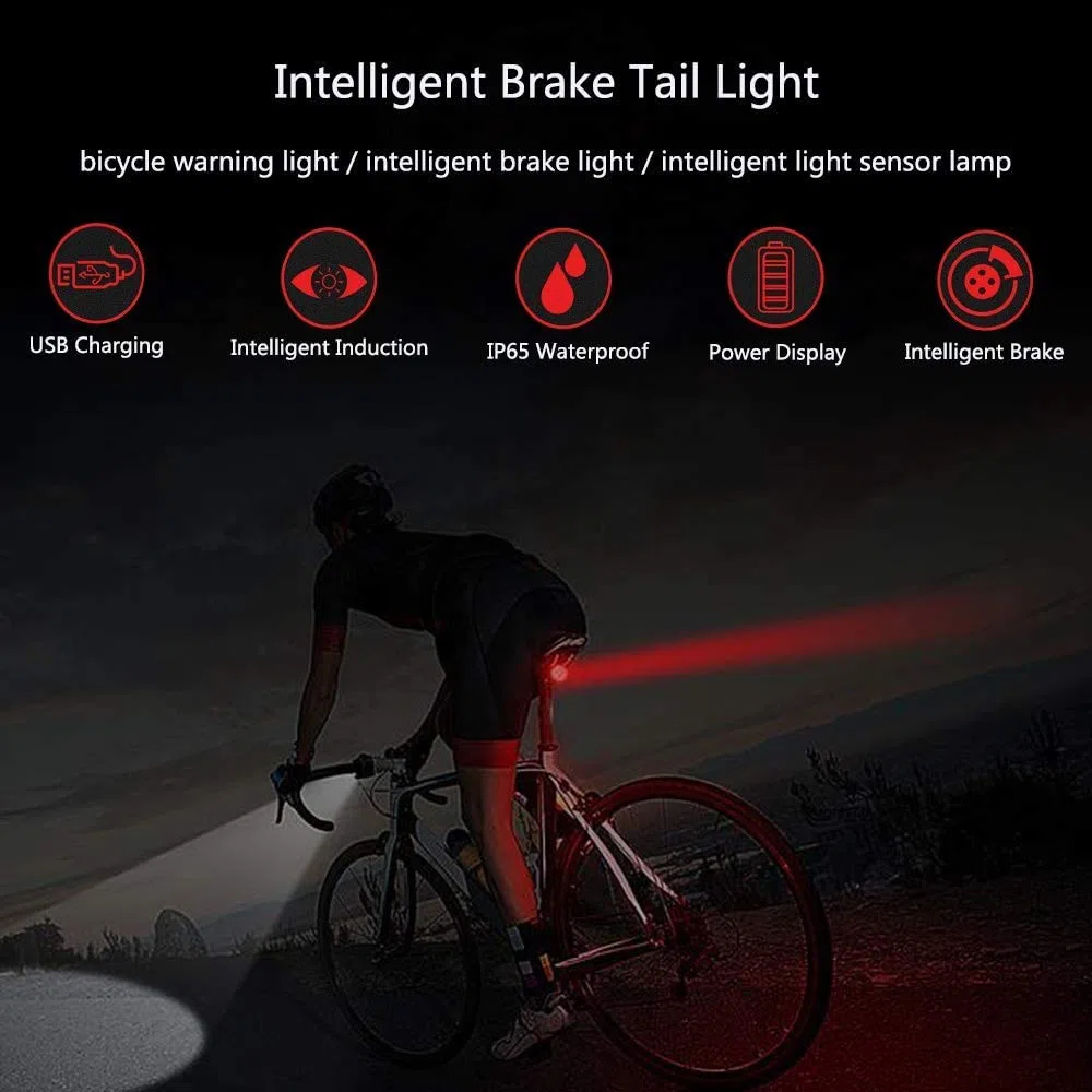 Luz Trasera De Bicicleta, Luz De Freno LED Roja, Luz Trasera De Bicicleta Inteligente con Carga USB-C, Brillo Ajustable y Impermeable
