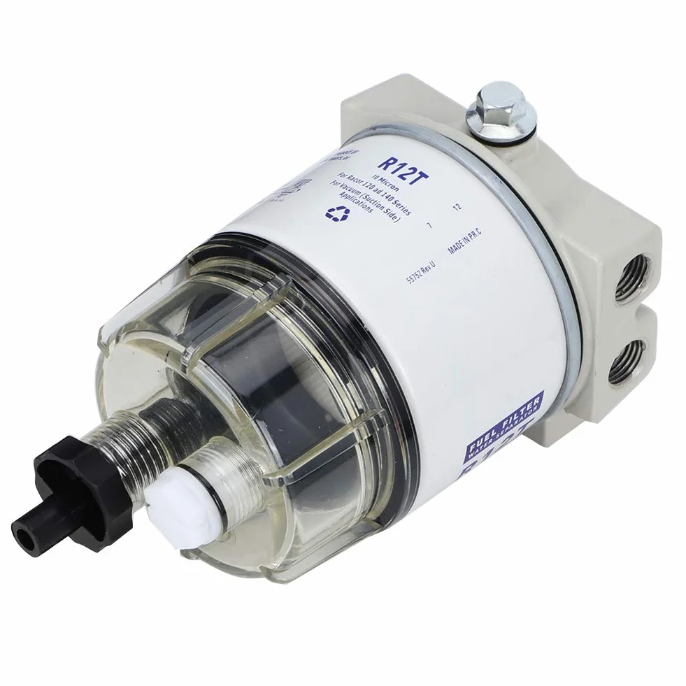 Filtro Separador de Agua y Combustible para Barcos R12T - 30 GPH, 10 Micras, con Tecnología Aquabloc II y Revestimiento Anticorrosivo, para Motor Marino, Diesel/Gasolina