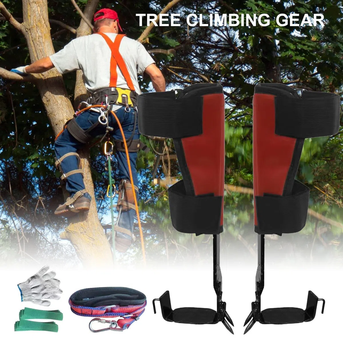 Juego de púas para trepar árboles - Herramienta de acero para trepar árboles | para trepar árboles con correa | Picos de árbol ajustables para equipo de escalada con guantes | Postes de escalada